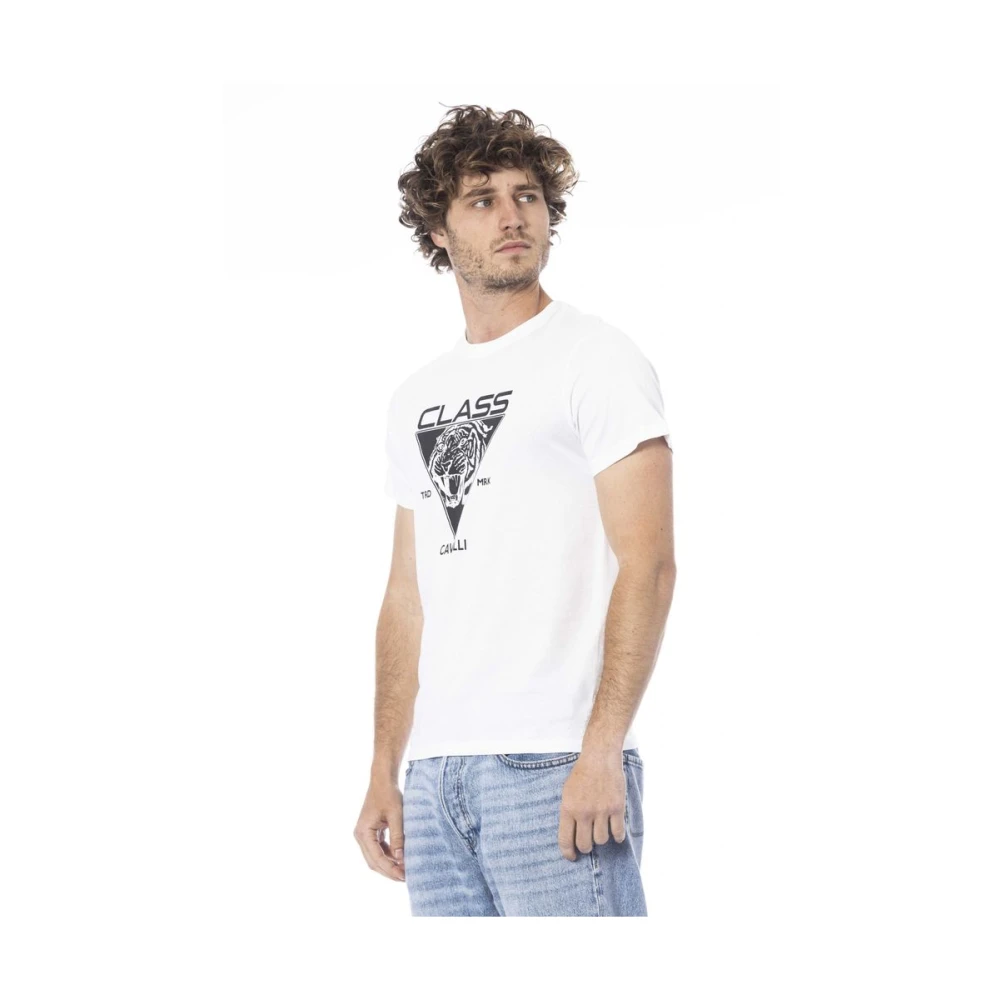 Cavalli Class Logo Print Ronde Hals T-Shirt White Heren
