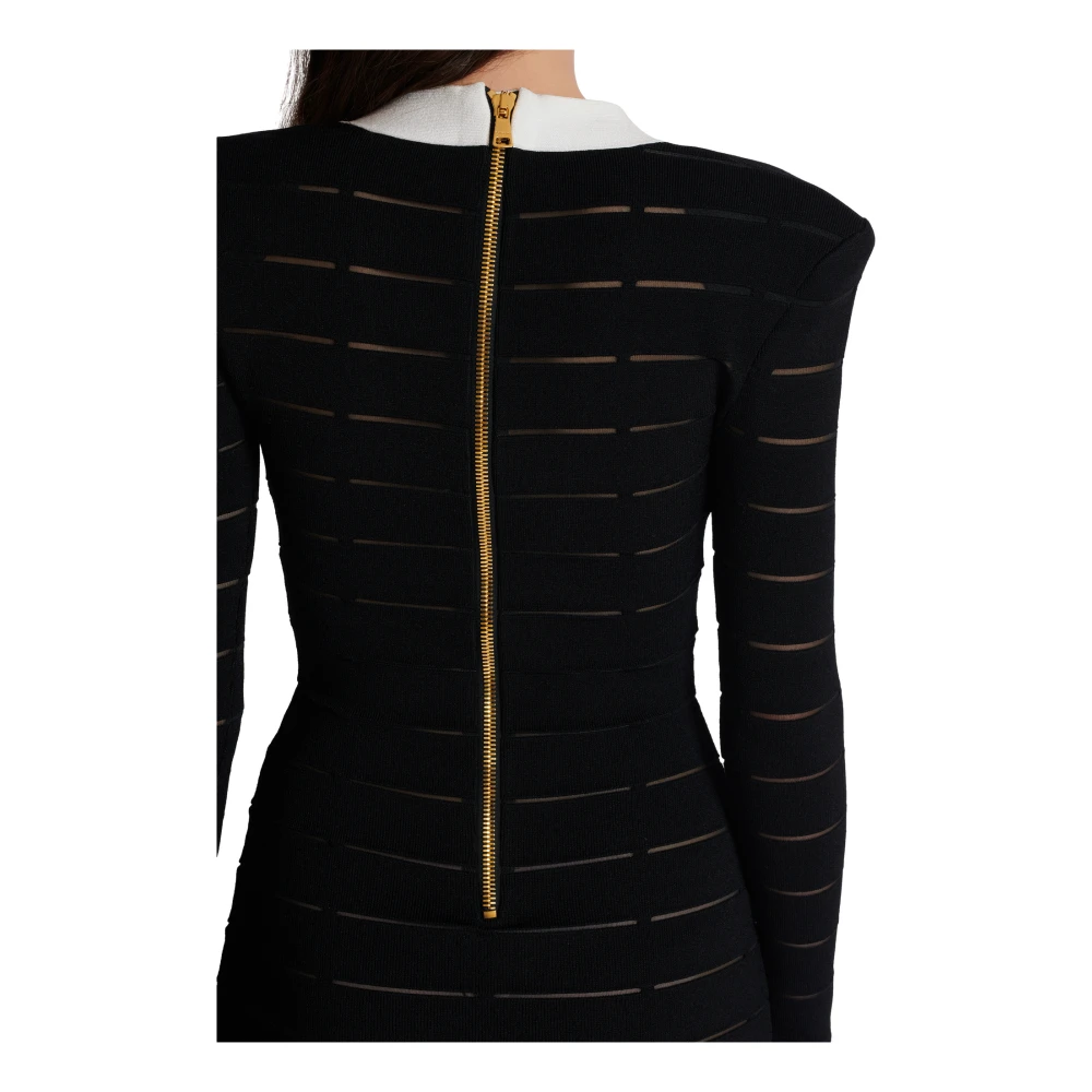 Balmain Tweekleurige gebreide jurk Black Dames