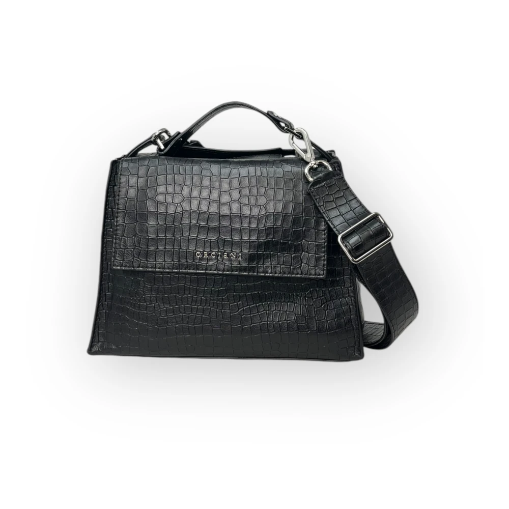 Orciani Schoudertas in Cocco Nappa Leer Black Dames