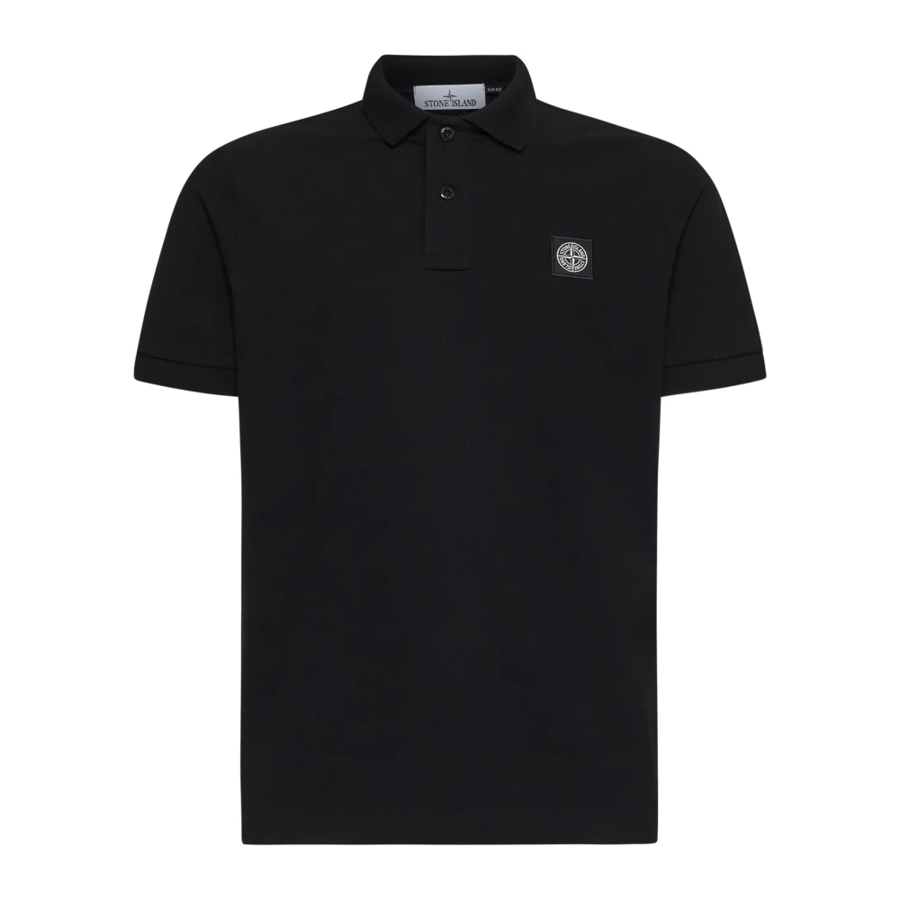 Sort Polo Shirt med Logo Patch