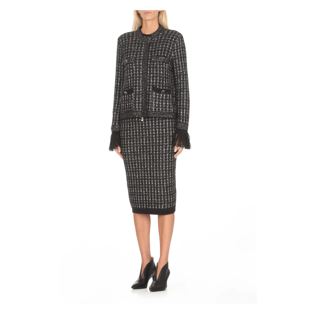 D.Exterior Zwarte Wollen Blend Franje Jas Black Dames