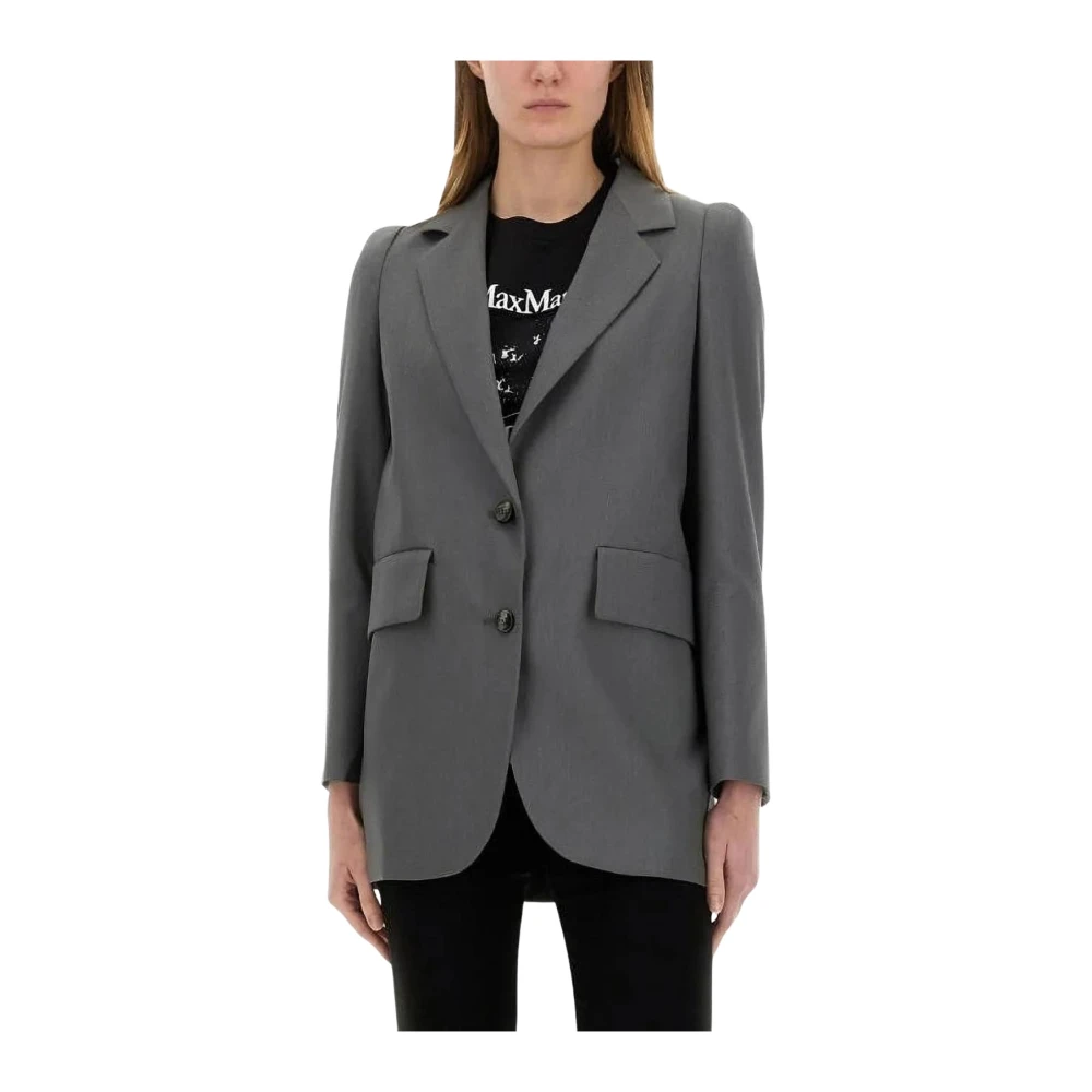 Max Mara Women's Gray Blazers, Xs, Single-Breasted Wool Blend Blazer