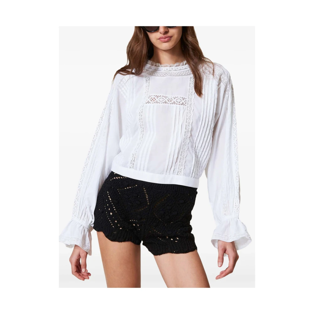 Twinset Witte Mock Neck Shirt met Wijd Uitlopende Manchetten White Dames