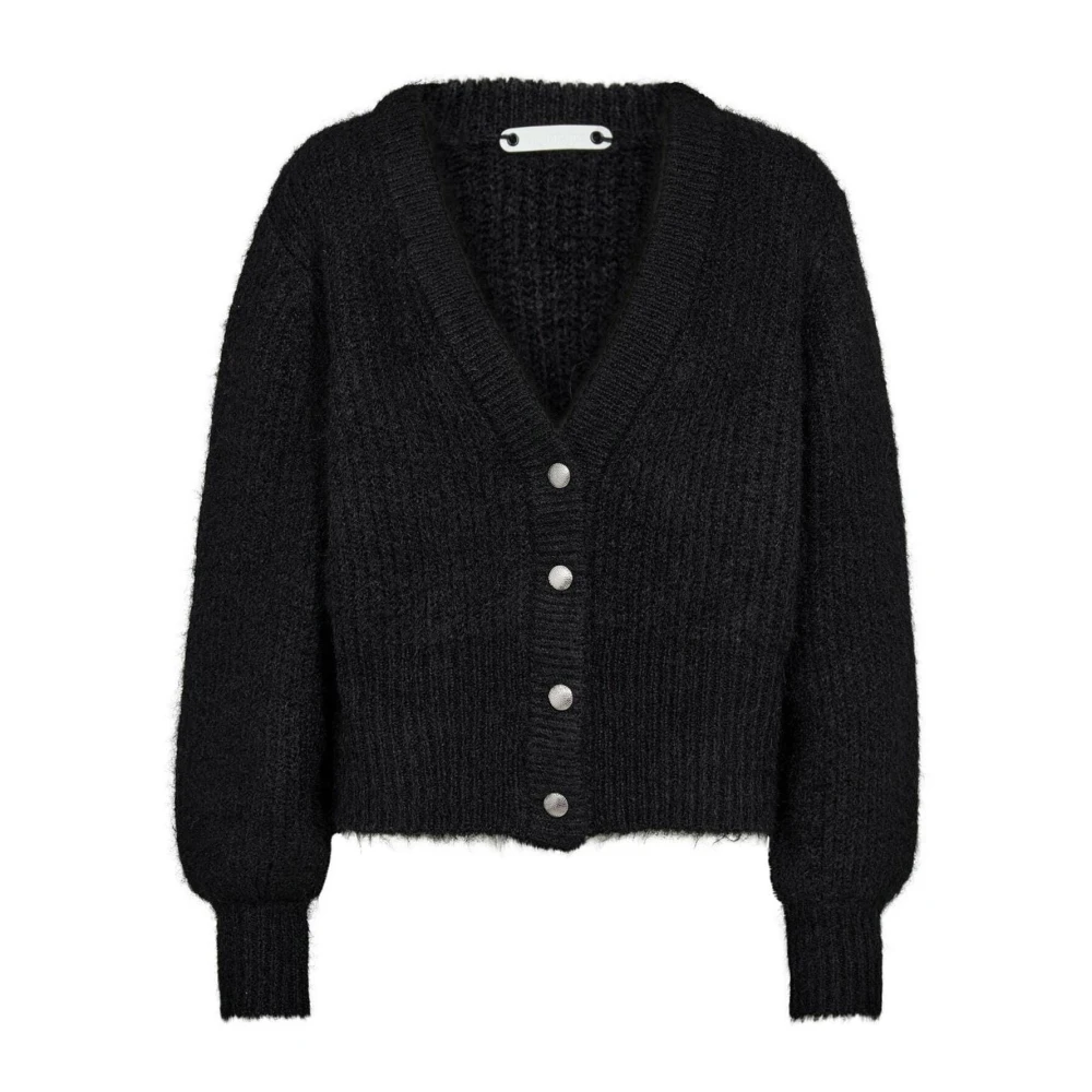 Co'Couture Zwarte Ribgebreide Trui met Knoopdetail Black Dames