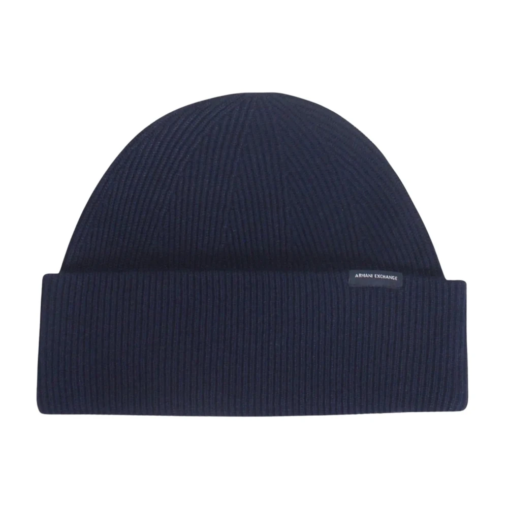 Armani Exchange Blauwe geribbelde wollen muts Blue Heren