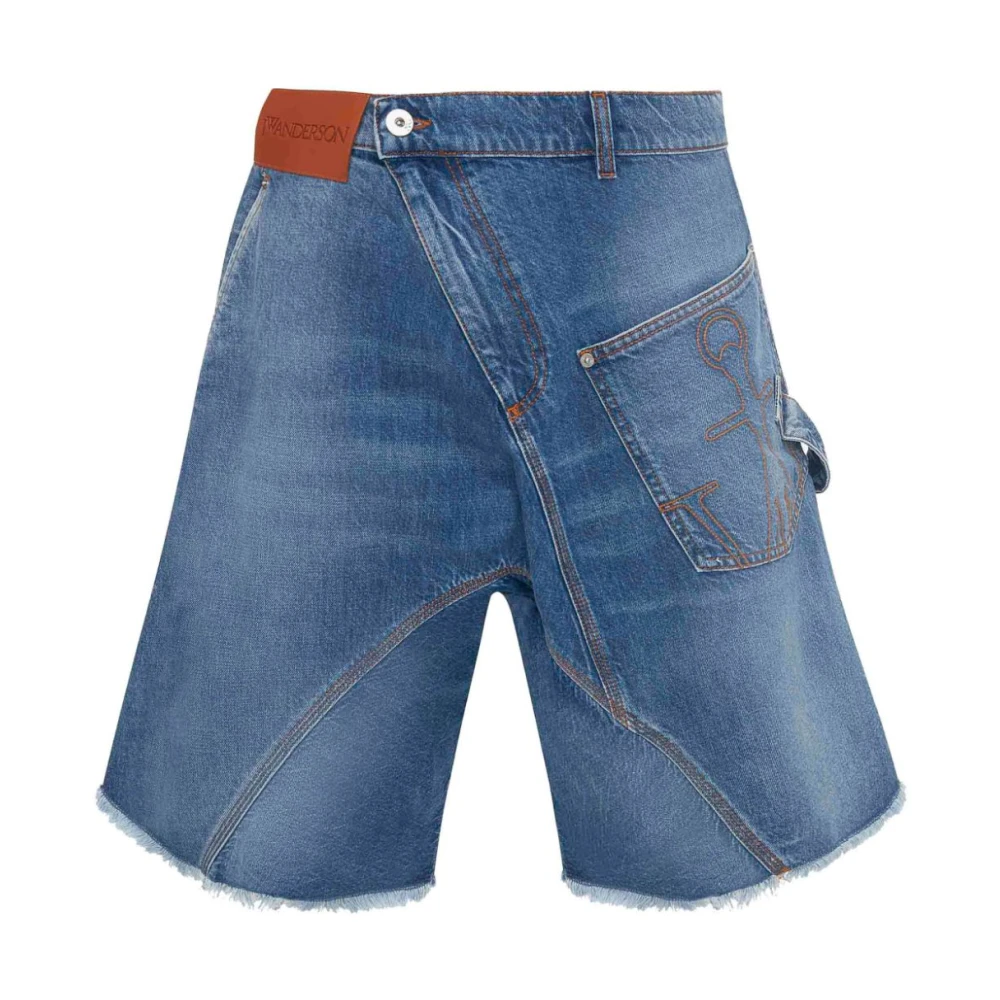 JW Anderson Denim Shorts met Whiskering Effect Blue Heren