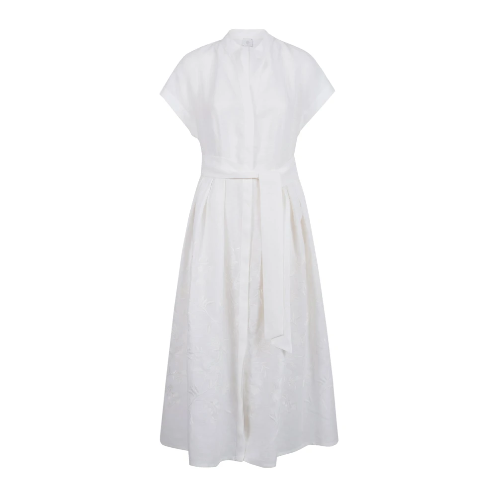 Eleventy Women's White Midi Dresses, M, Abito Chemisier Ricamato