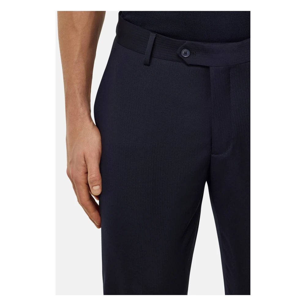 Boggi Milano Micro Herringbone Suit in Stretch Pure Wool Blue Heren