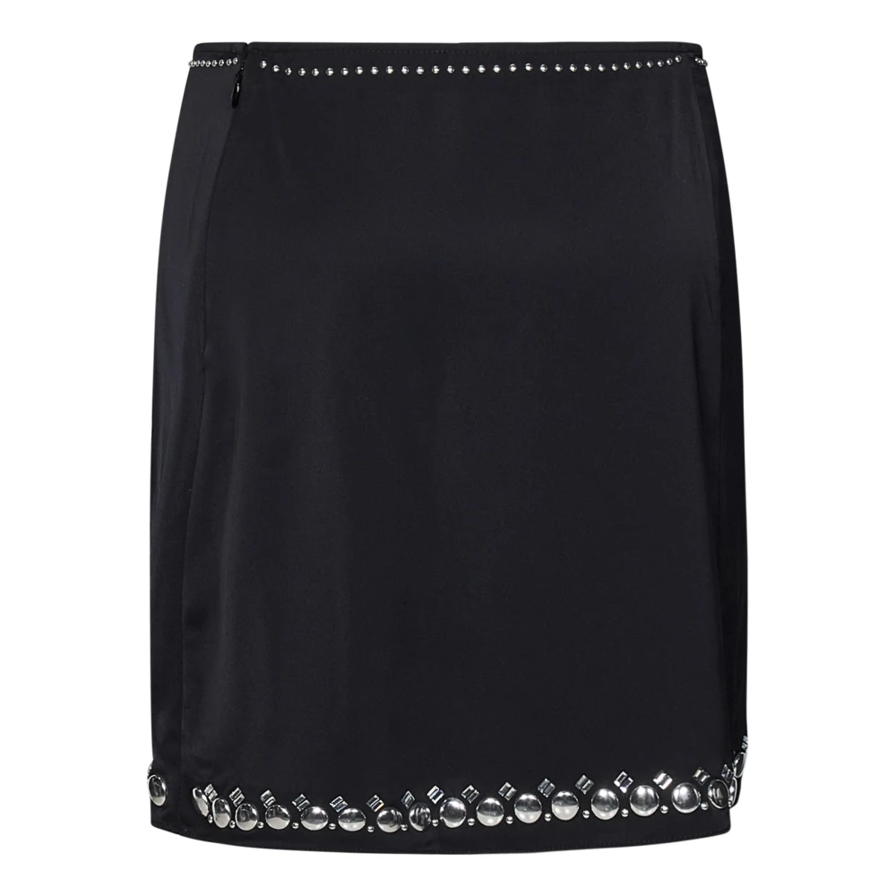 Paco Rabanne Zwarte Satijnen Minirok met Zilveren Studs Black Dames