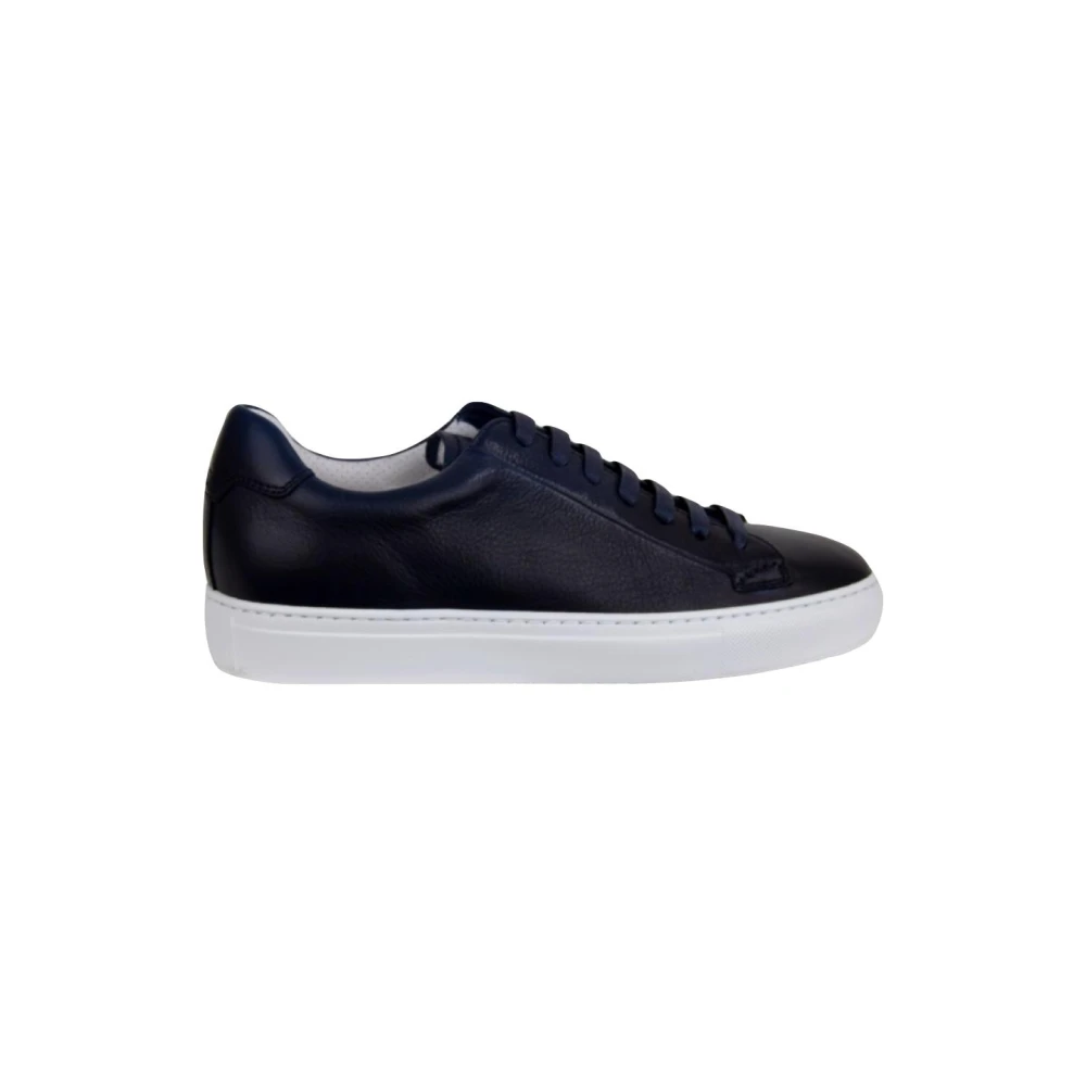 Doucal’s Minimalistisch Design Zwarte Leren Sneakers Heren Schoenen Blauw
