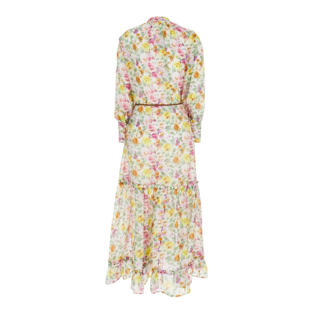 Anjuna Bloemenmotief Crewneck Kaftan Jurk Multicolor Dames
