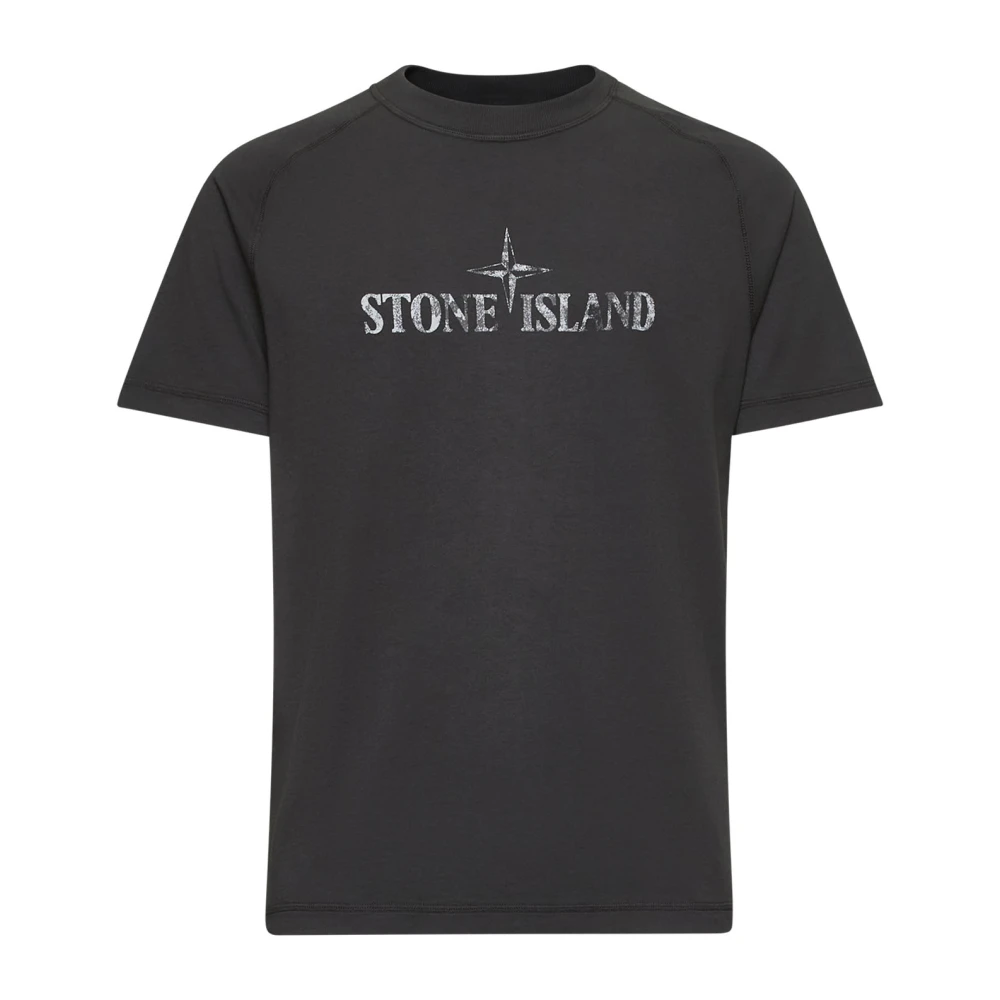 Stone Island Grijze Institutionele Drie Print T-shirt Black Heren