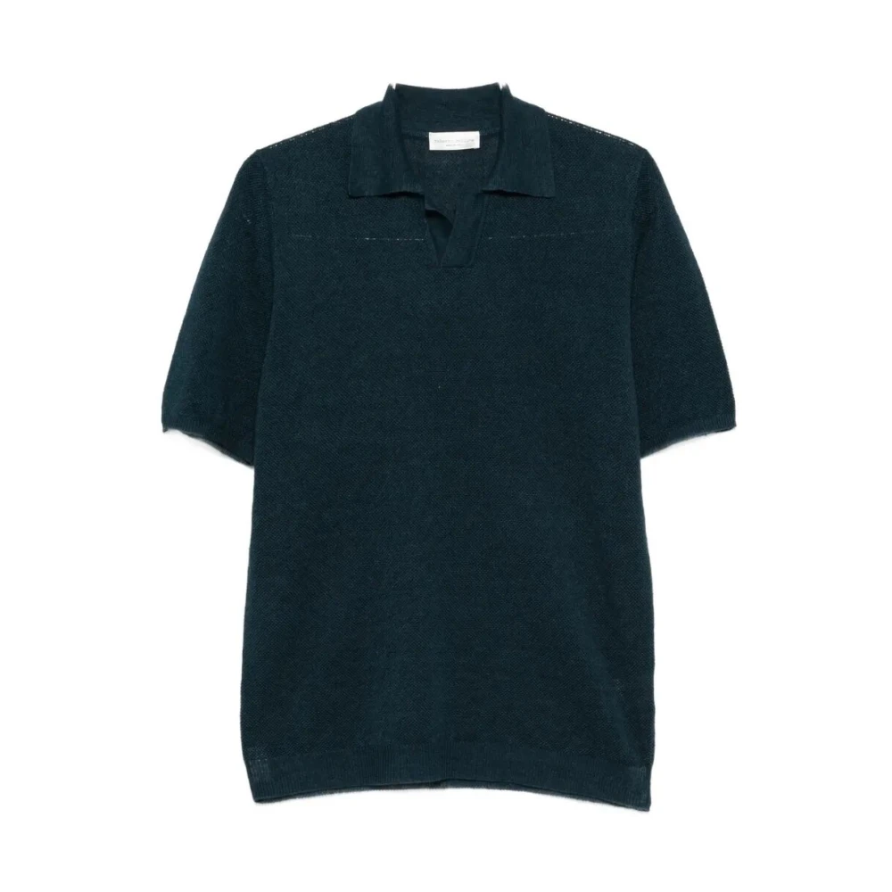 Roberto Collina Men's Green Polo Shirts, L, Linen Polo