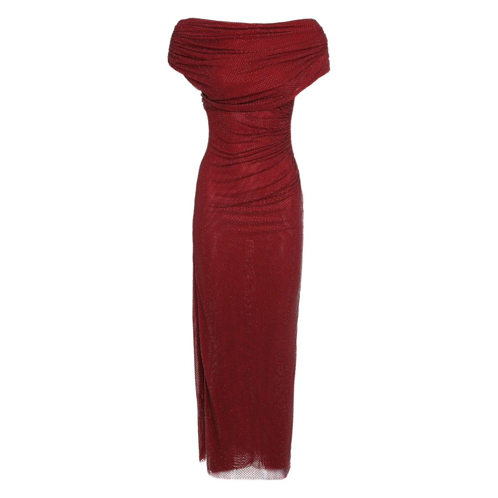 Self Portrait Women's Red Rhinestone Drape Midi Dress