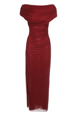 Rhinestone Drape Midi Klänning