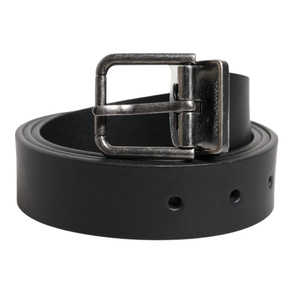 Dolce & Gabbana Men's Black Belts, One Size, Classic Leather Metal Buckle Belt
