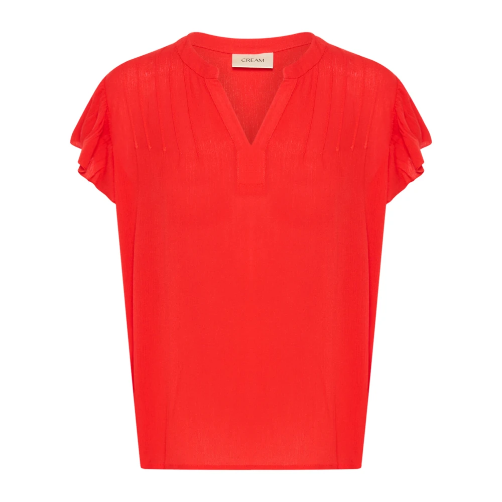 Cream Red V-Neck Blouse - Female - Blouses - L - Blouses & Shirts
