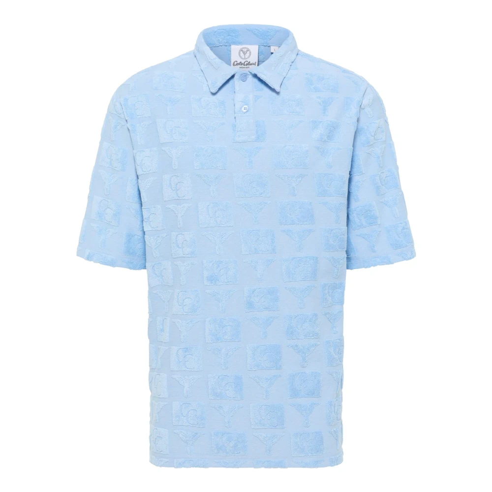 Carlo Colucci Men's Blue Oversized Polo Shirt With Terry Inserts - Polo Shirts - Xl - Tops