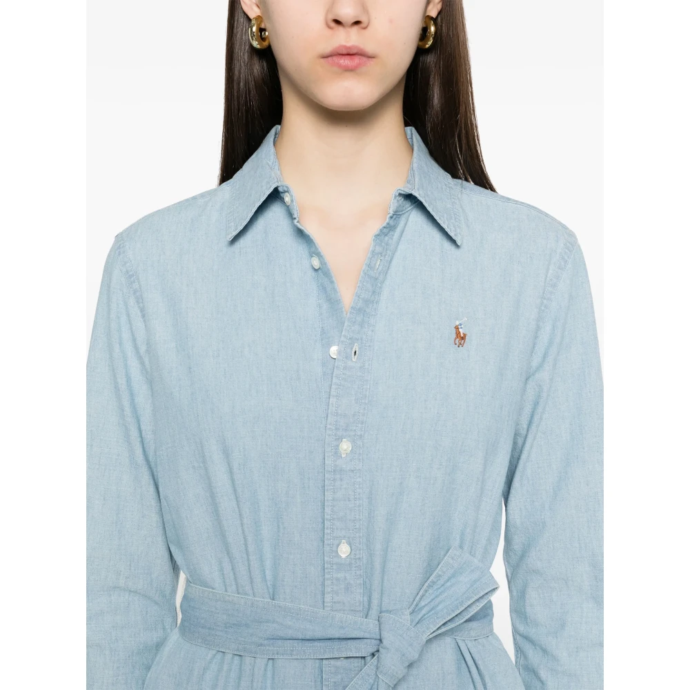 Polo Ralph Lauren Blauwe overhemdjurk met ponyborduursel Blue Dames