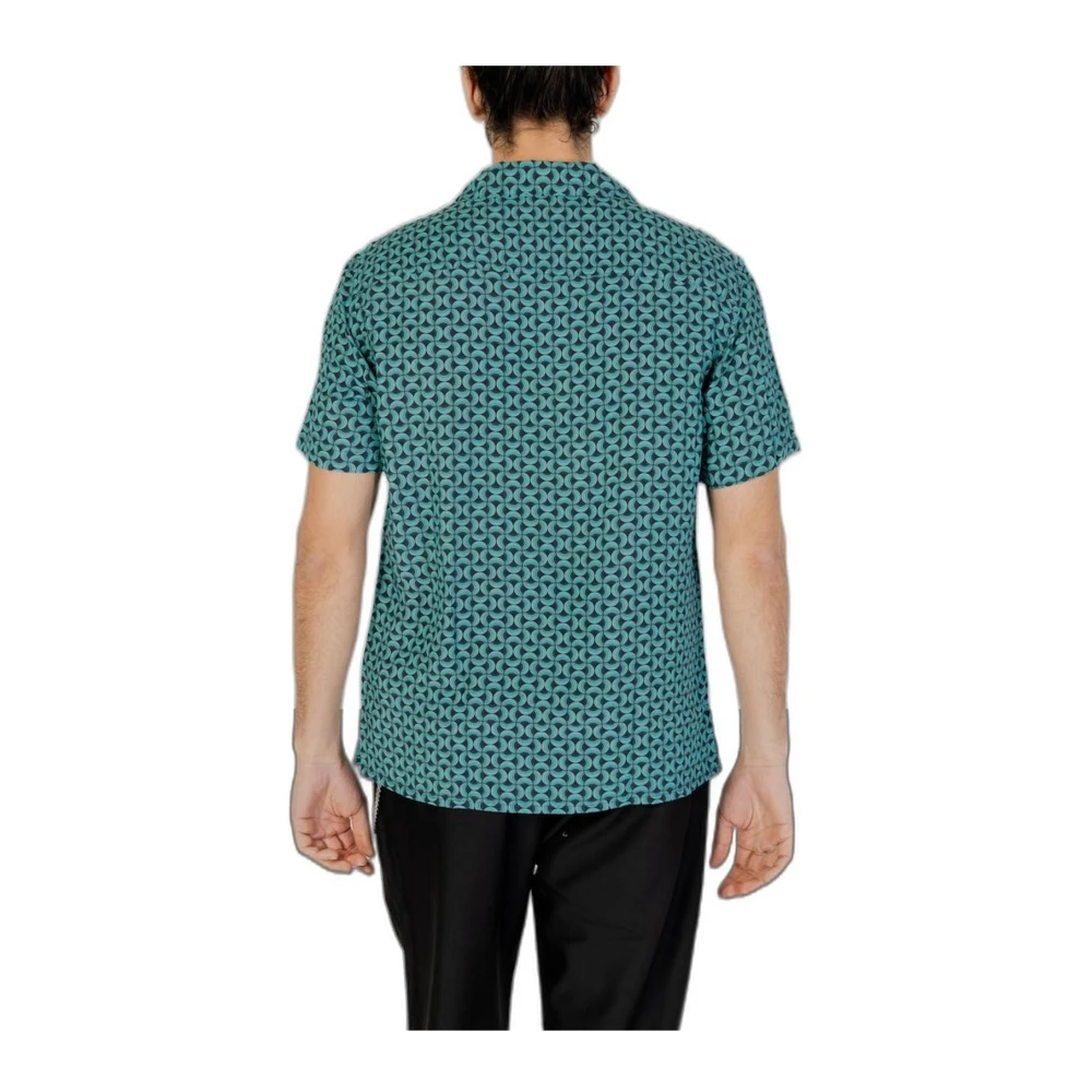 Gianni Lupo Turquoise korte viscose overhemd Blue Heren