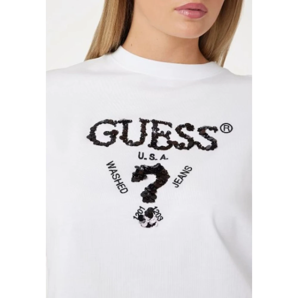 Guess Paillet Front Logo T-shirt White Dames