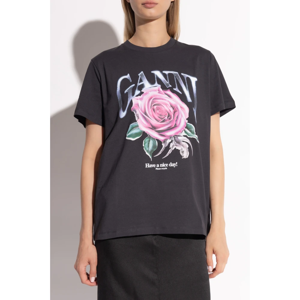 Ganni Geprint T-shirt Black Dames