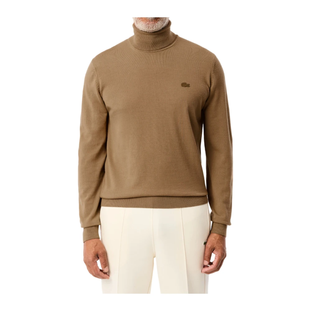 Lacoste Bruine Merinowollen Trui Chic Krokodil Brown Heren