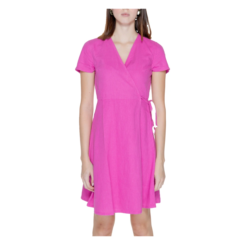 Only Elegante Linnen Midi Jurk Pink Dames