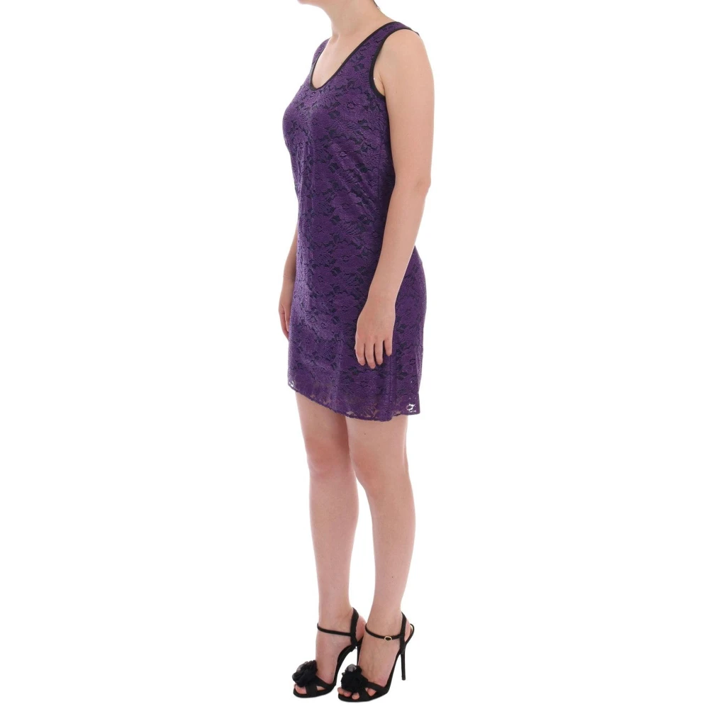 Dolce & Gabbana Paarse Bloemenkant Shift Jurk Purple Dames