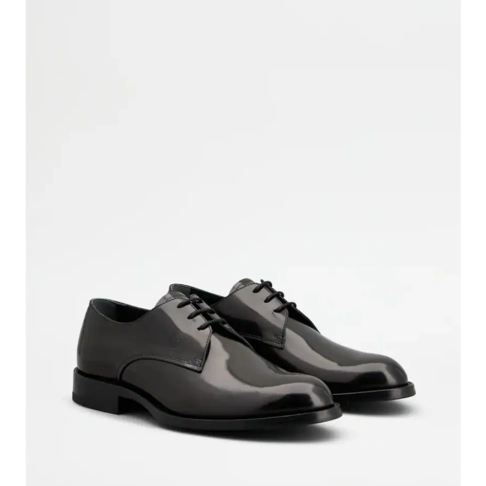 TOD'S Zwarte Veterschoenen met Plat Design Black Heren