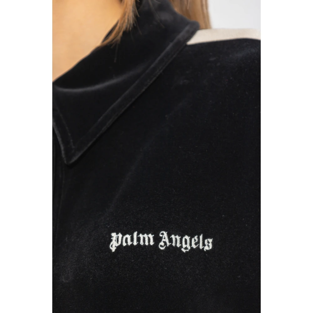 Palm Angels Velours shirt met logo Black Dames