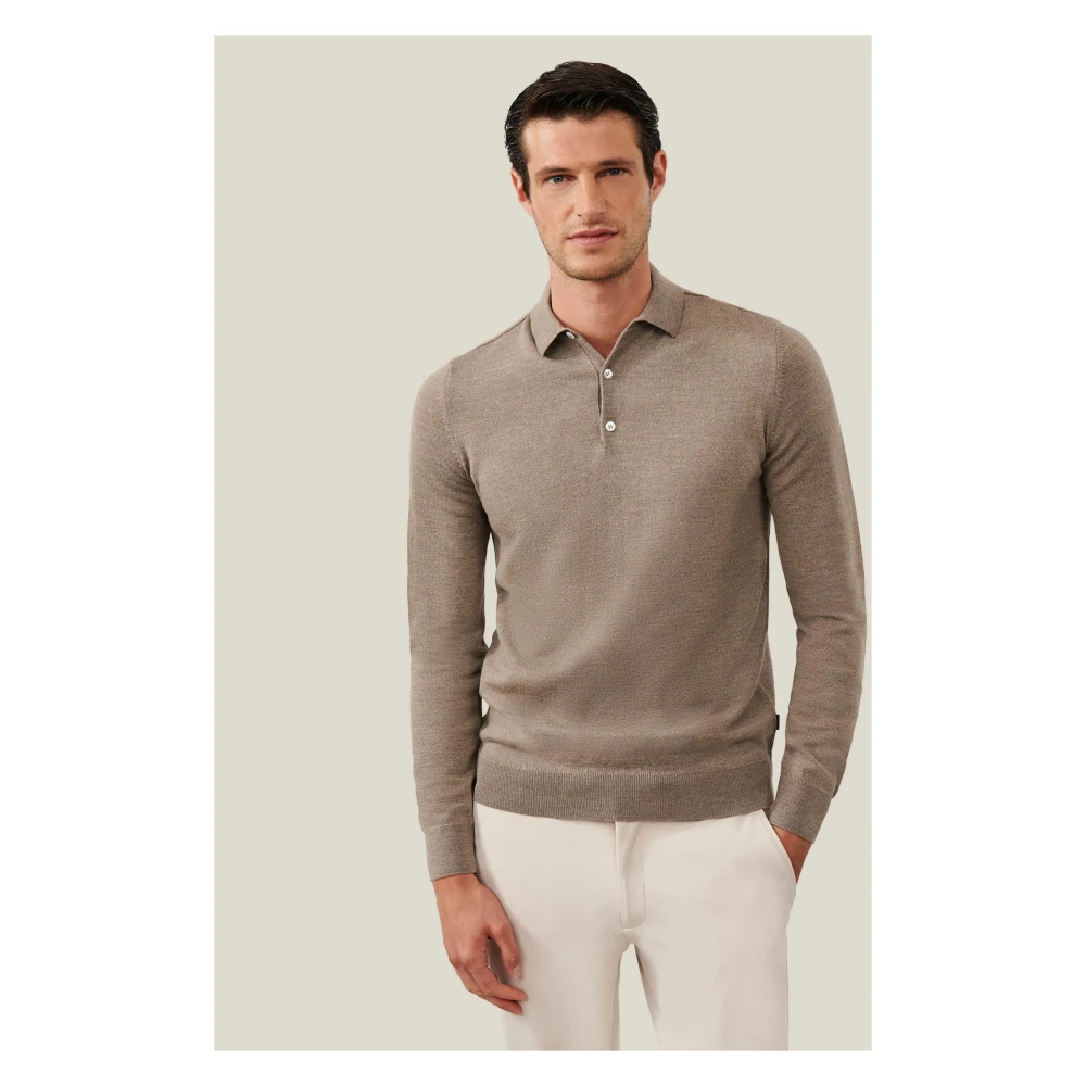 Cavallaro Merino Polo LS in Zand Brown Heren