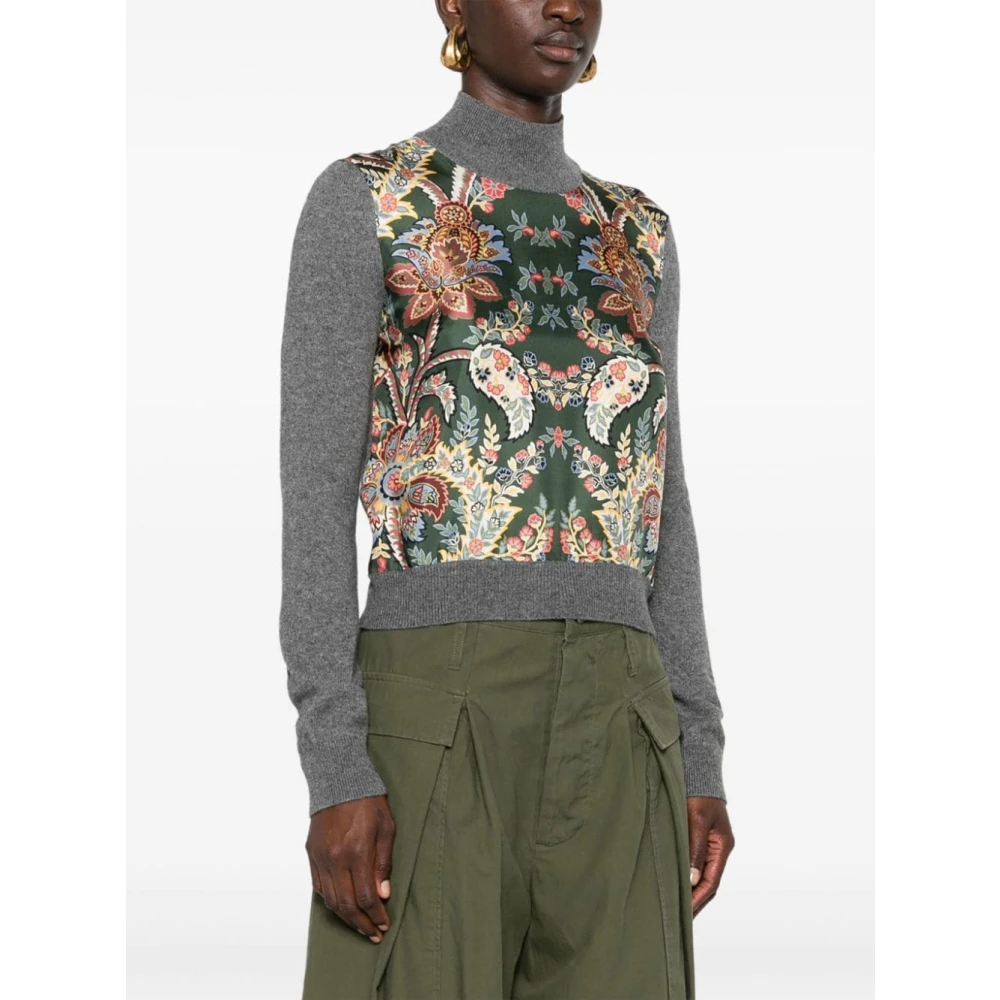 ETRO Groene bloemen hoge hals trui Multicolor Dames