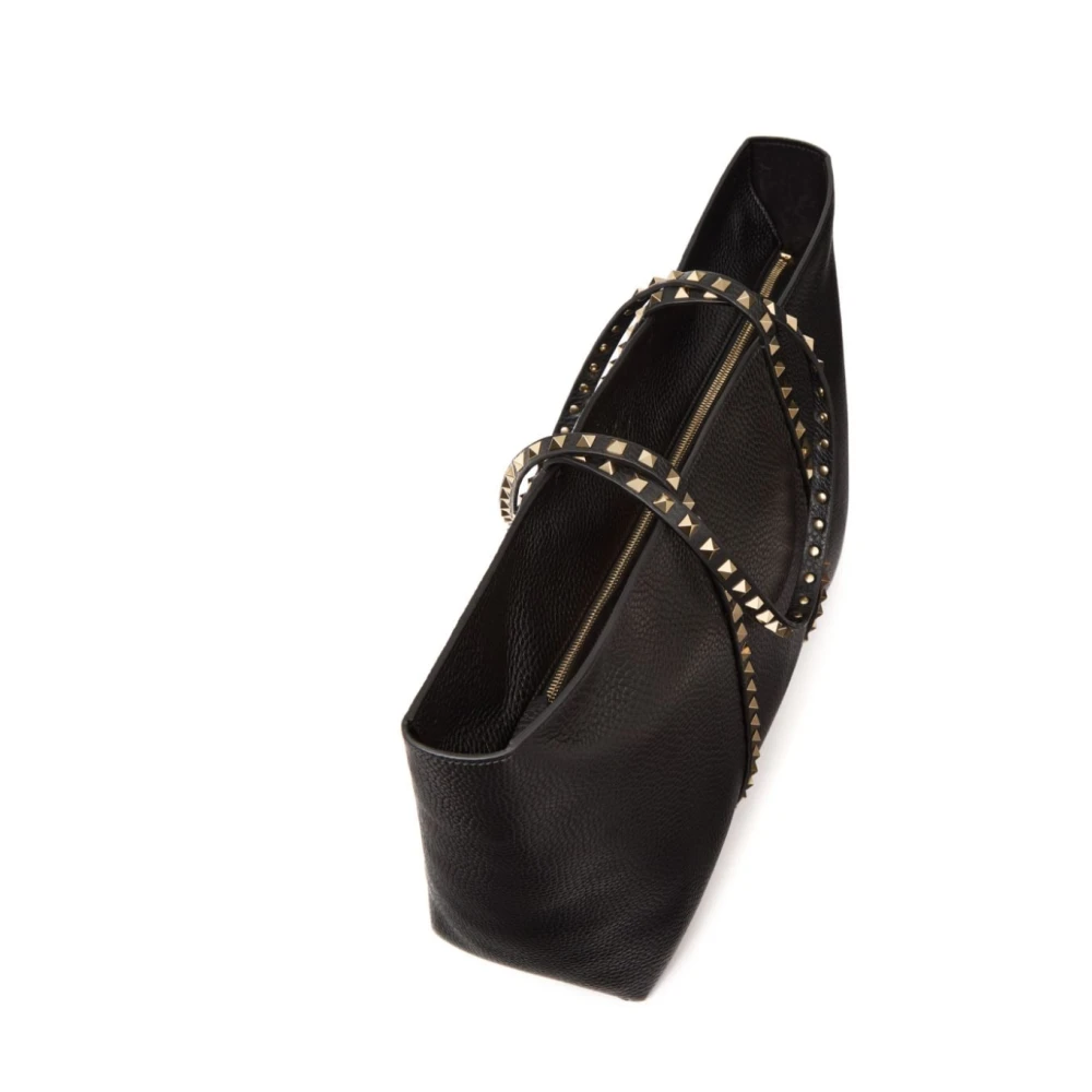 Valentino Garavani Zwarte Gehamerde Leren Tote Tas met Platina Studs Black Dames