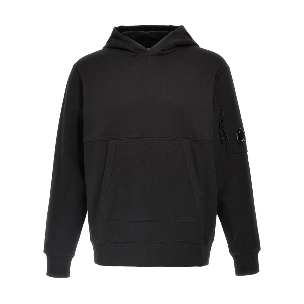 C.p. Company Men's Black Hoodies, L, Diagonal Raised Fleece Sweatshirt