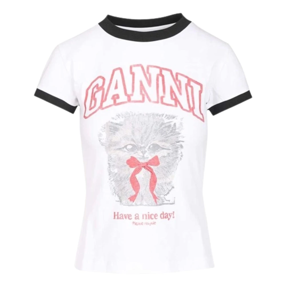 Ganni White T-Shirts, Female, Xs, Graphic Print T-Shirt