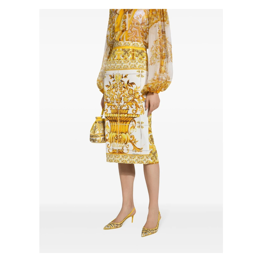 Dolce & Gabbana Majolica Print Zijden Midi Rok Multicolor Dames