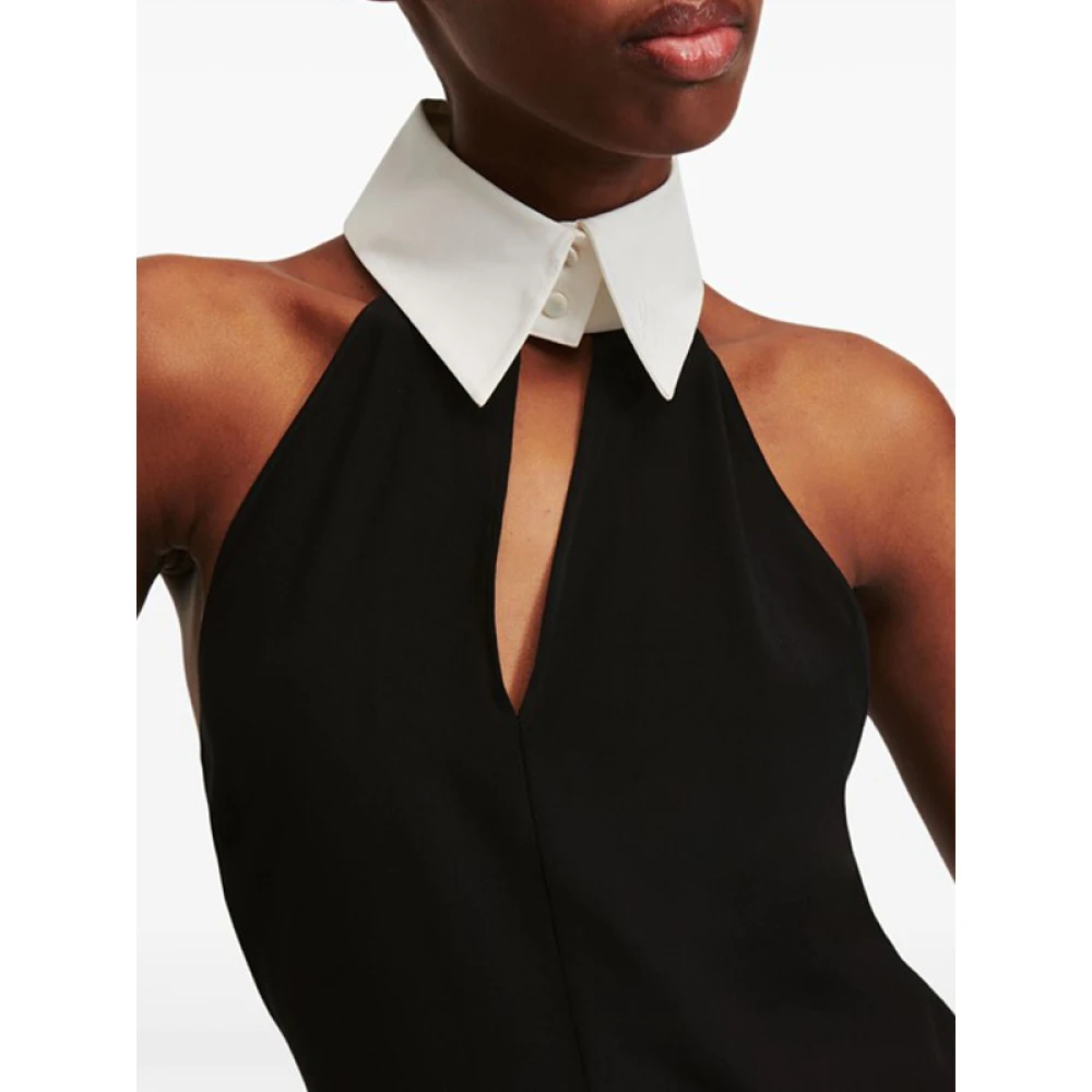 Karl Lagerfeld Monochrome Halternek Top met Strikdetail Black Dames