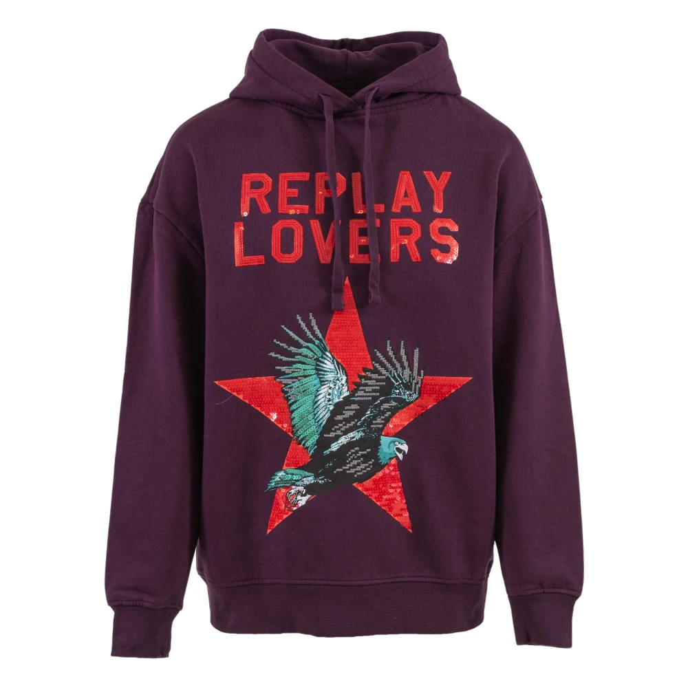 Replay Paarse hoodie met adelaarsafbeelding Purple Dames