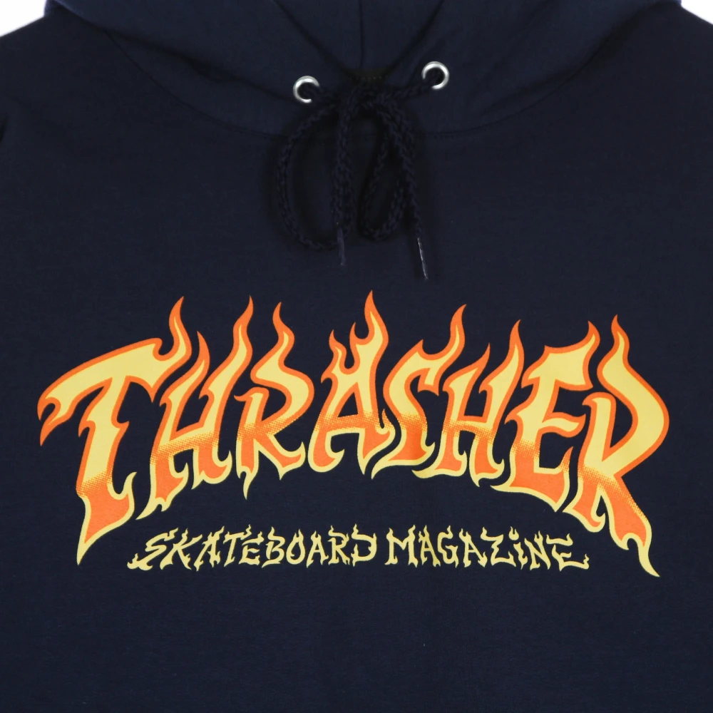 Thrasher Navy Sweatshirt met Fire Logo Hood Blue Heren