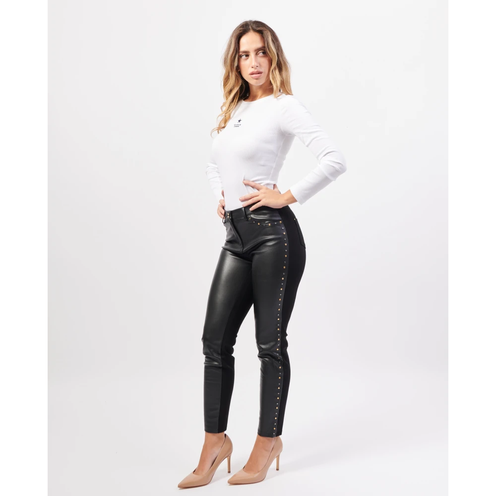 Gaudi Zwarte Broek met Details van Kunstleer Black Dames