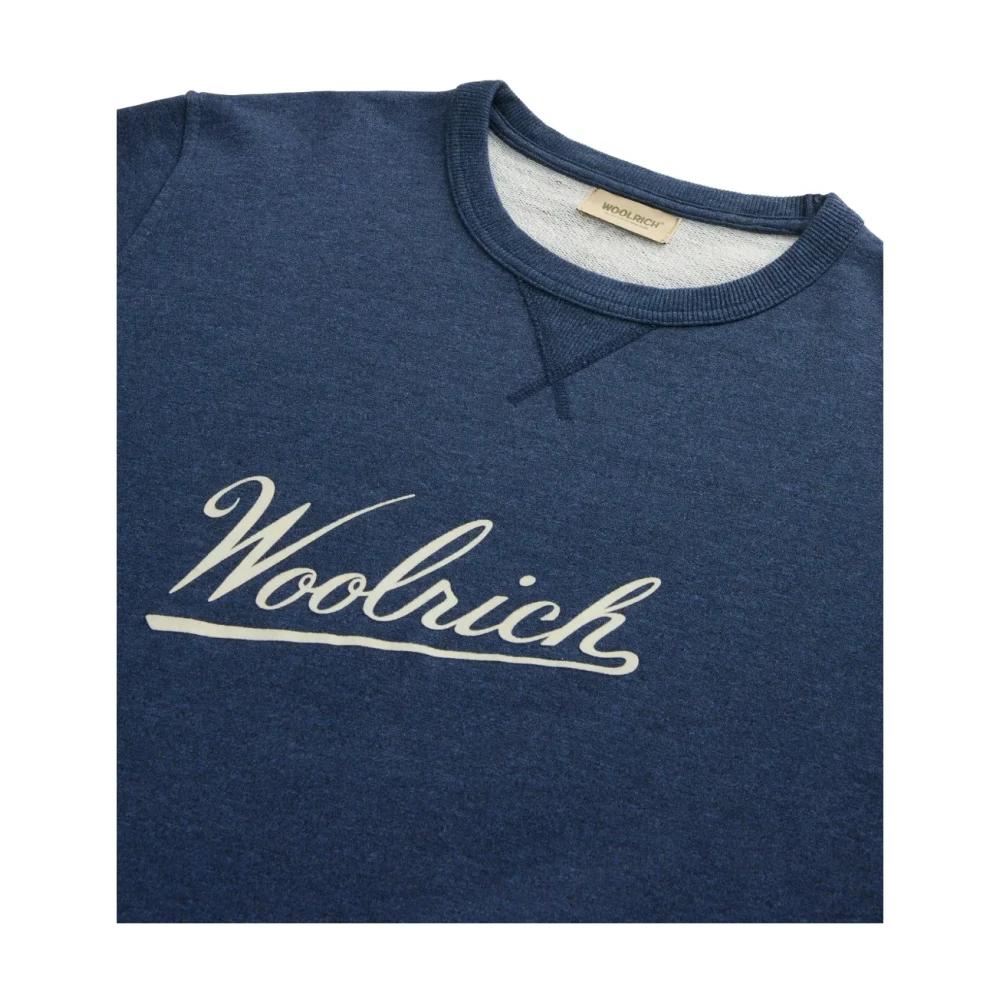 Woolrich Blauwe Geribbelde Trui met Bedrukt Logo Blue Heren