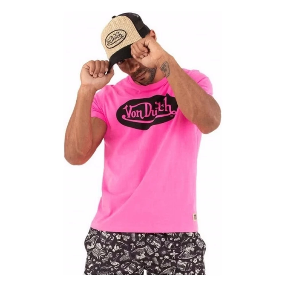 Von Dutch Fuchsia Front Logo T-shirt Pink Heren