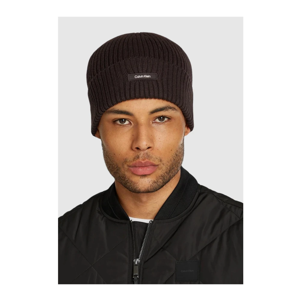 Calvin Klein Zwarte Cashmere Blend Ribgeboord Muts Black Heren