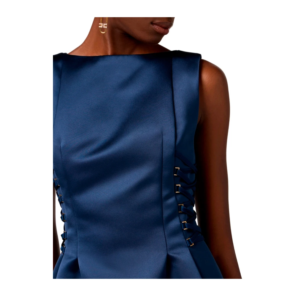 Elisabetta Franchi Stijlvolle Mouwloze Boothals Jurk Blue Dames