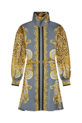 Barocktryck Leopard Puffärm Klänning