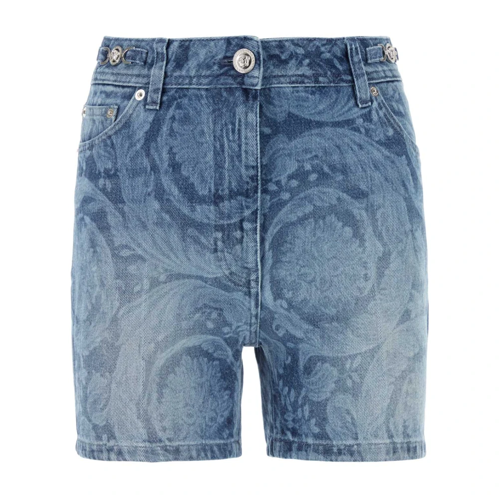 Versace Stijlvolle bedrukte denim shorts Blue Dames