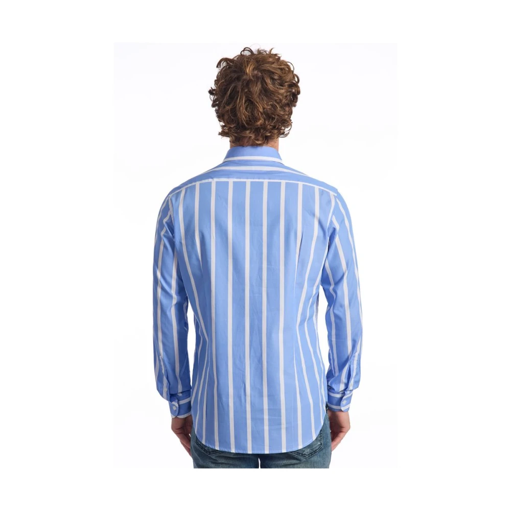 Baldinini Blauw Gestreept Overhemd Slim Fit Knoopsluiting Blue Heren