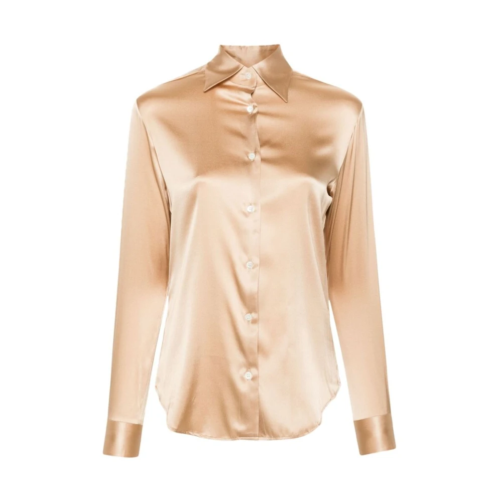 Mazzarelli Satijnen Afwerking Zijdeblend Overhemd Beige Dames