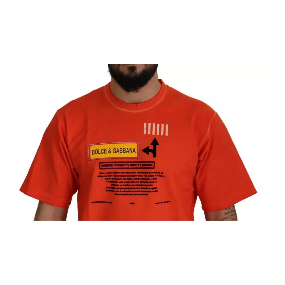 Dolce & Gabbana Oranje Logo Print Crewneck T-shirt Orange Heren